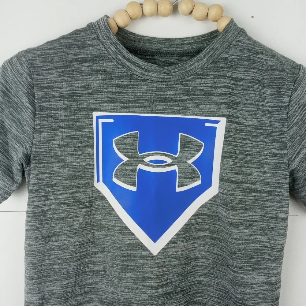 Under Armour boys size 5 gray and white spacedye neon blue white baseball design